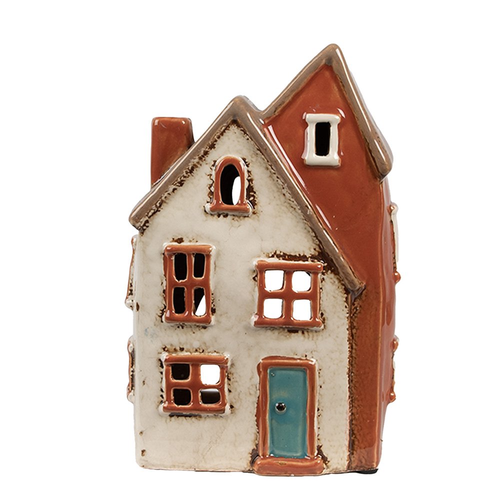 Waxinelichthouder Huis 13x8x20 cm Beige Keramiek Theelichthouder