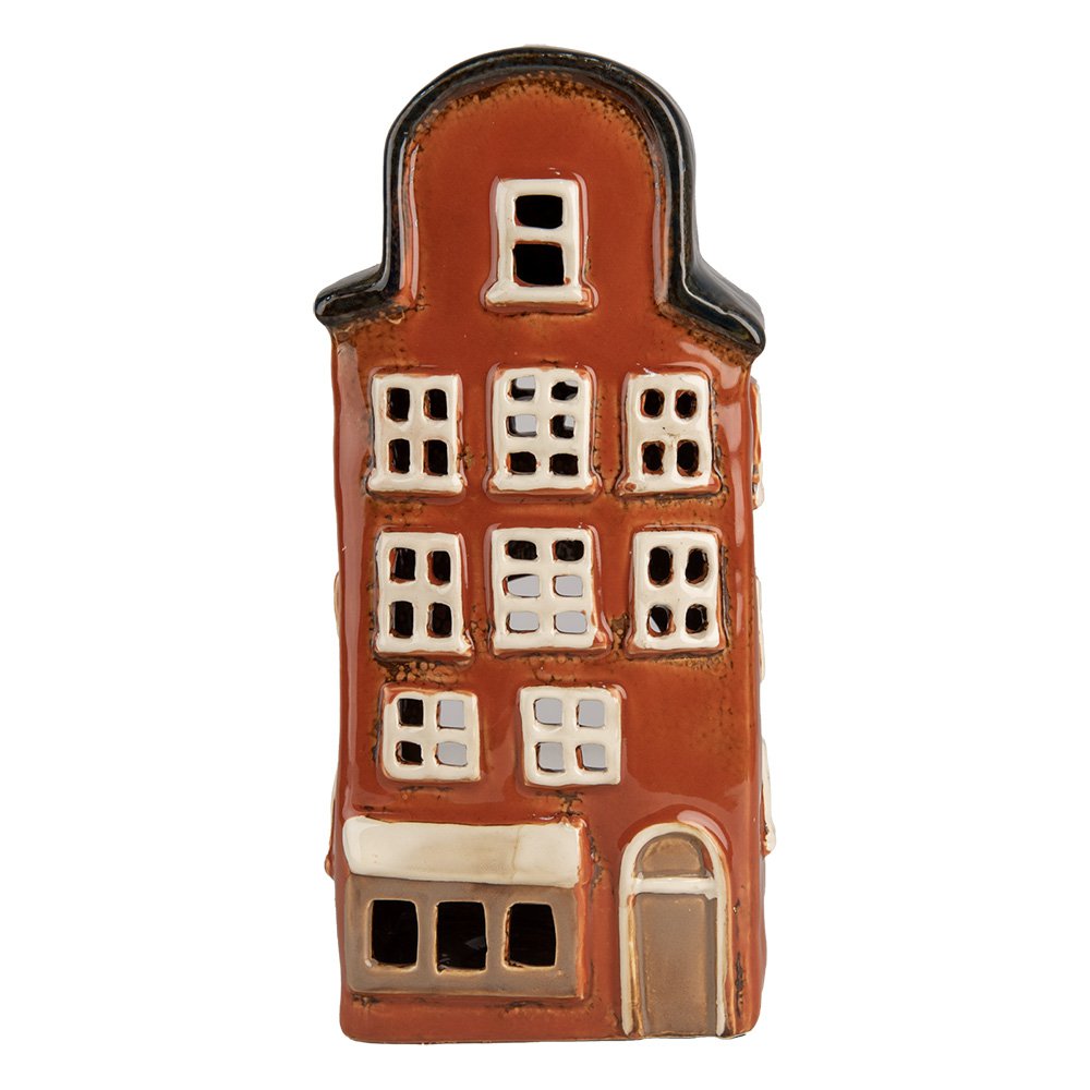 Waxinelichthouder Huis 12x9x25 cm Rood Blauw Keramiek Theelichthouder