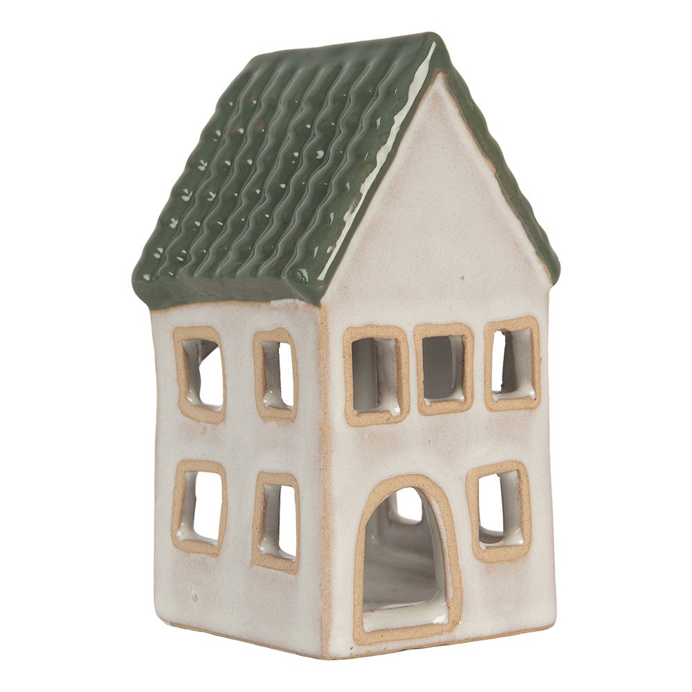 Waxinelichthouder Huis 7x7x13 cm Grijs Keramiek