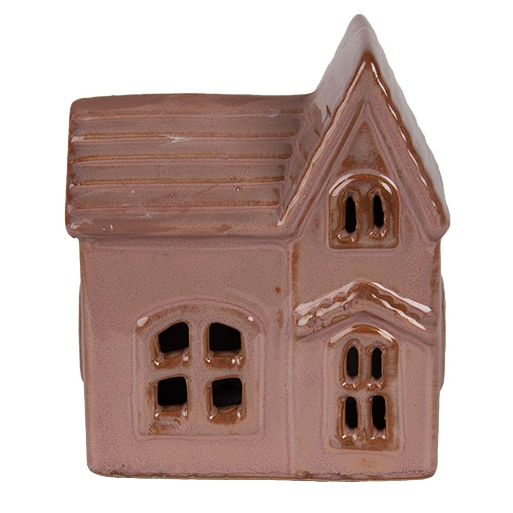 Decoratie Huis met LED 10x6x12 cm Roze Keramiek