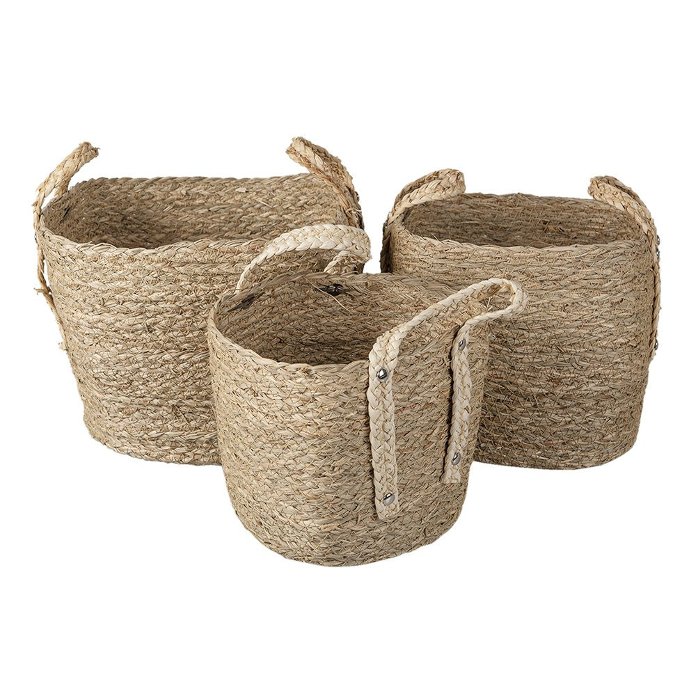 Opbergmand Set van 3 Ø 27 Ø 23 Ø 20 cm Bruin Stro Mand