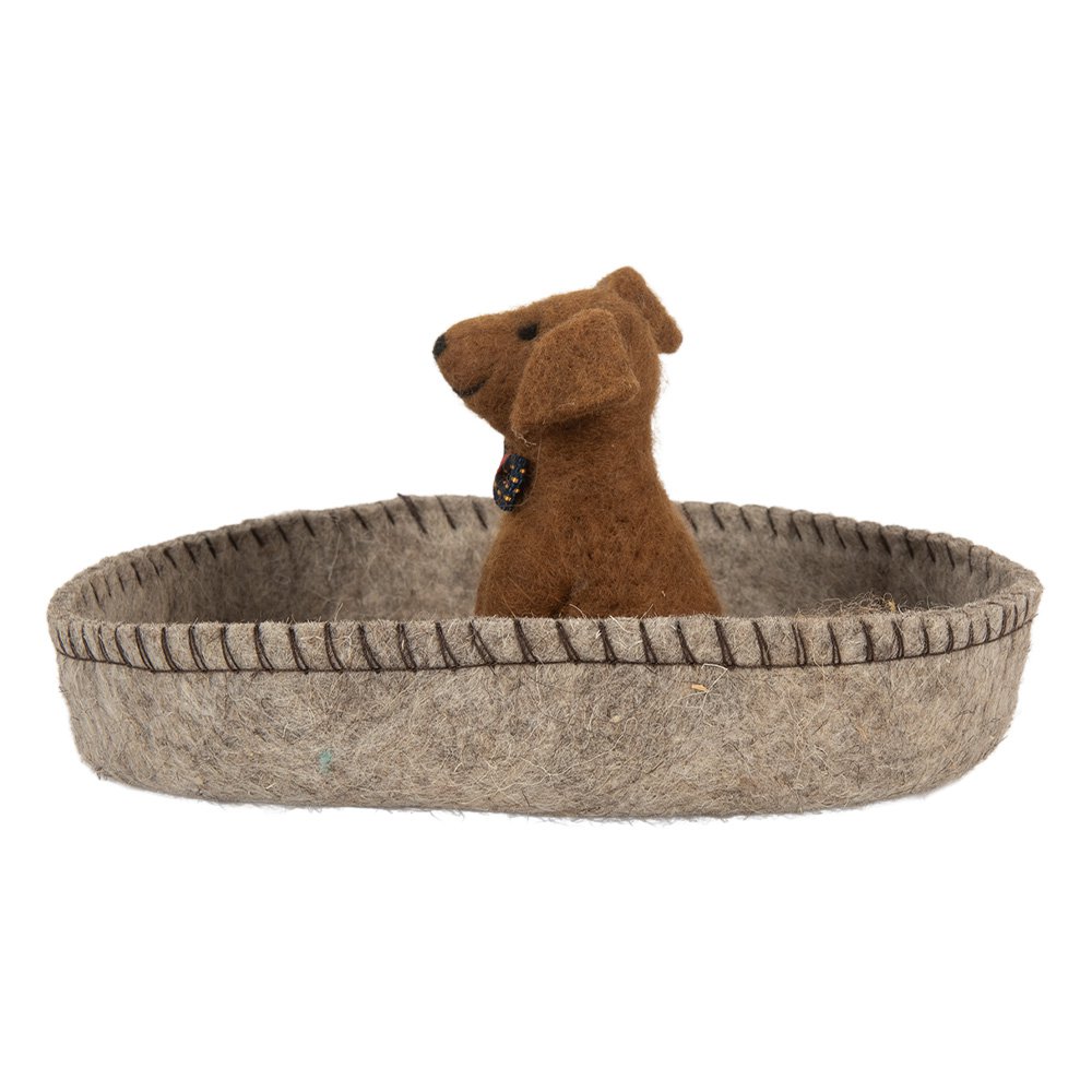Decoratie schaal Ø 19x10 cm Grijs Vilt Hond