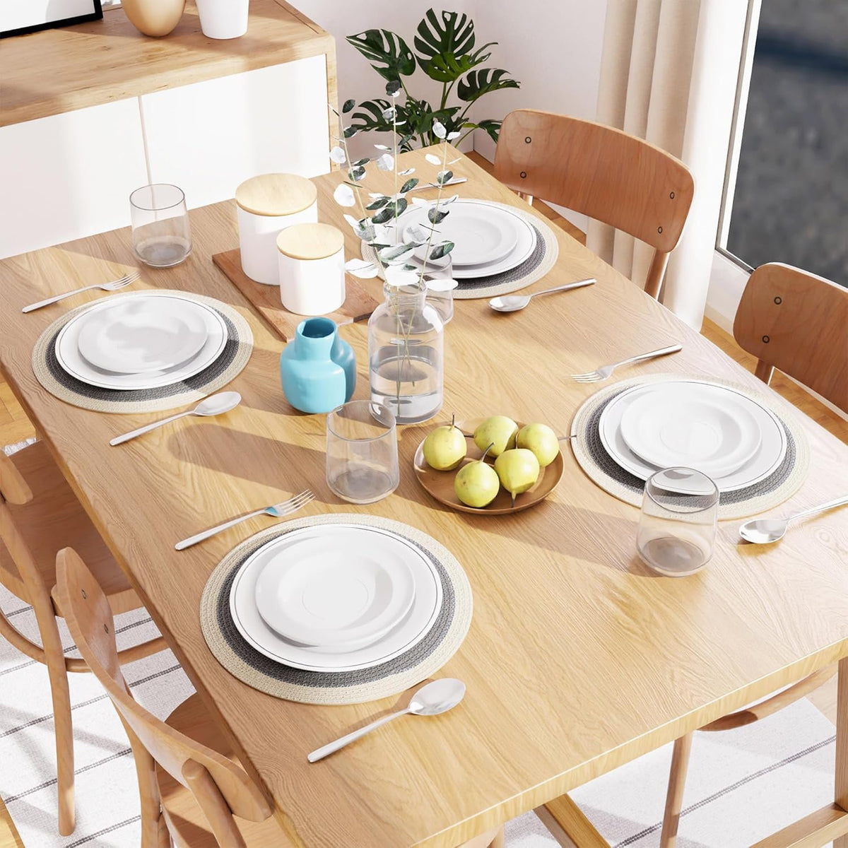 Eetplacemats – hittebestendig katoen – 32 cm rond, set van 4