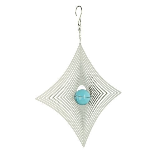 Windspinner, Nature's Melody, Diamond, RVS, CS08DI, met Blauwe Kogel Ø ca 20cm