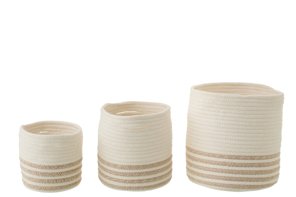 J-Line mand Gestreept - polyester - wit/beige - set van 3