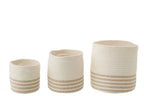 J-Line mand Gestreept - polyester - wit/beige - set van 3