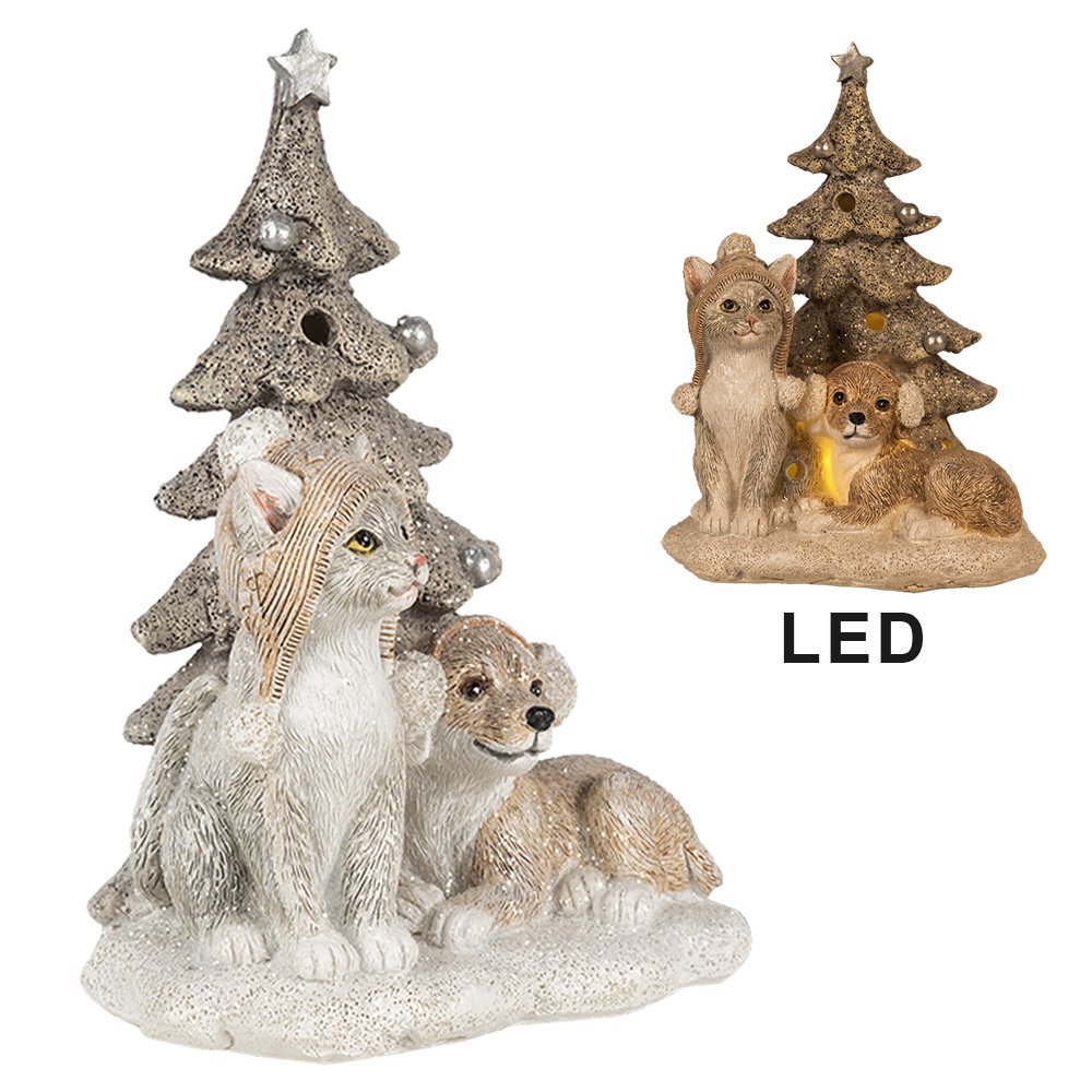 Beeld Dieren 11x9x15 cm LED Wit Grijs Kunststof Dieren Kerstdecoratie