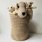 Luna-Leena mand hoog met gebroken witte strepen - jute & katoen - H30cm - hand gehaakt in Nepal