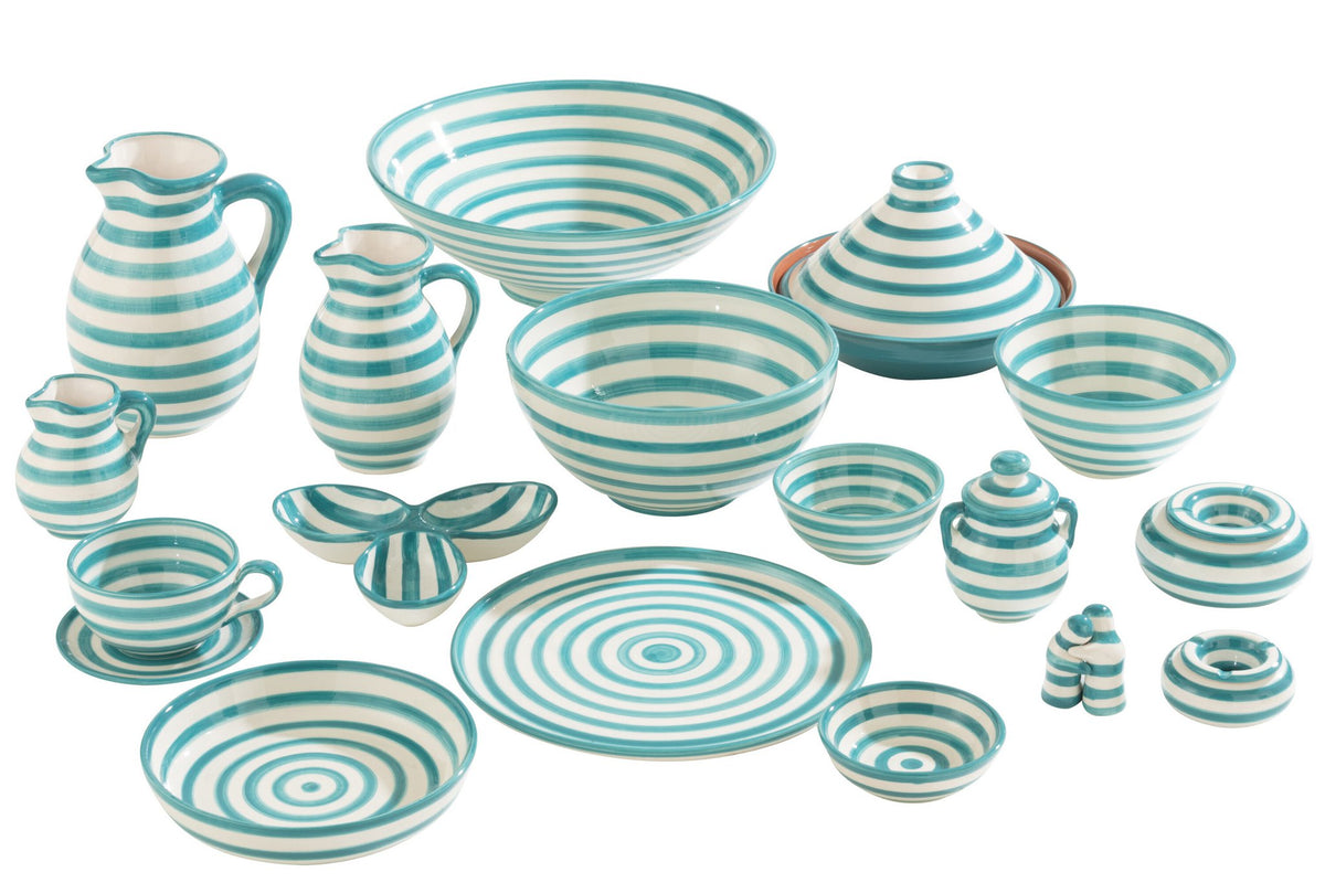 J-Line asbak Granada Stripes - keramiek - wit/aqua - large