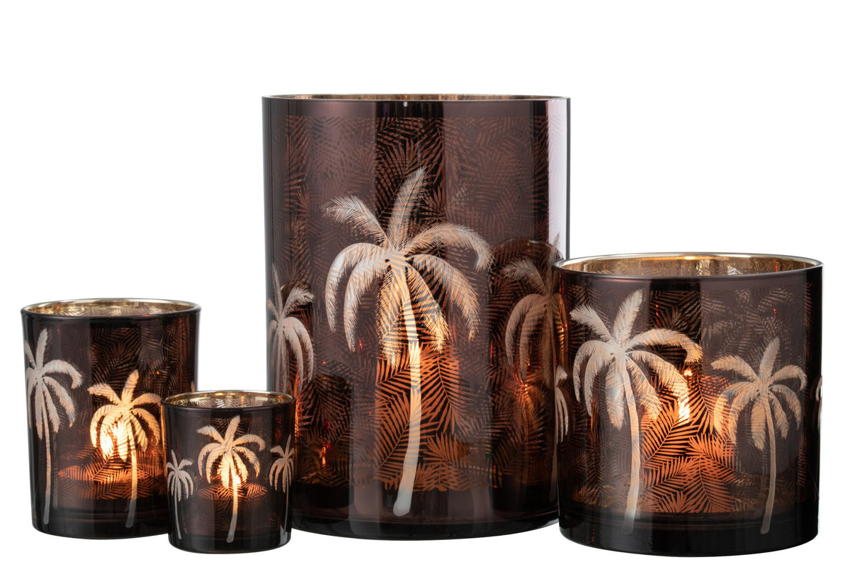 J-Line windlicht Palmboom - glas - bruin - extra large