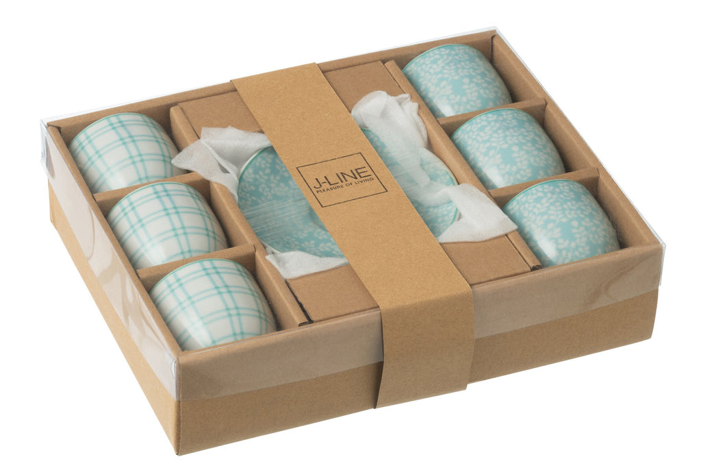J-Line Doos 6 Kopjes+Schaal Keramiek Blauw