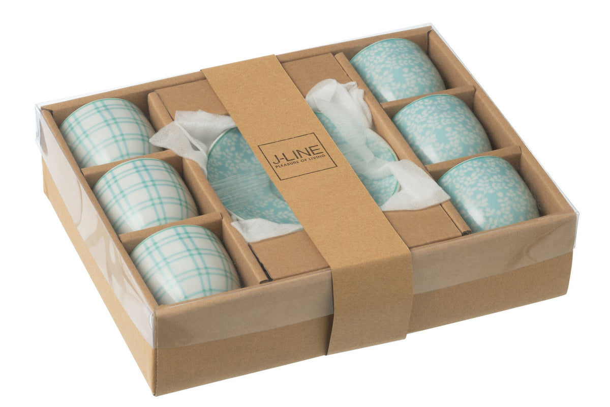 J-Line Doos 6 Kopjes+Schaal Keramiek Blauw