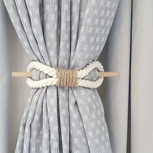Gordijnhouders – Tie-Top Design – Massief hout, gebroken wit – Paar (2 stuks)