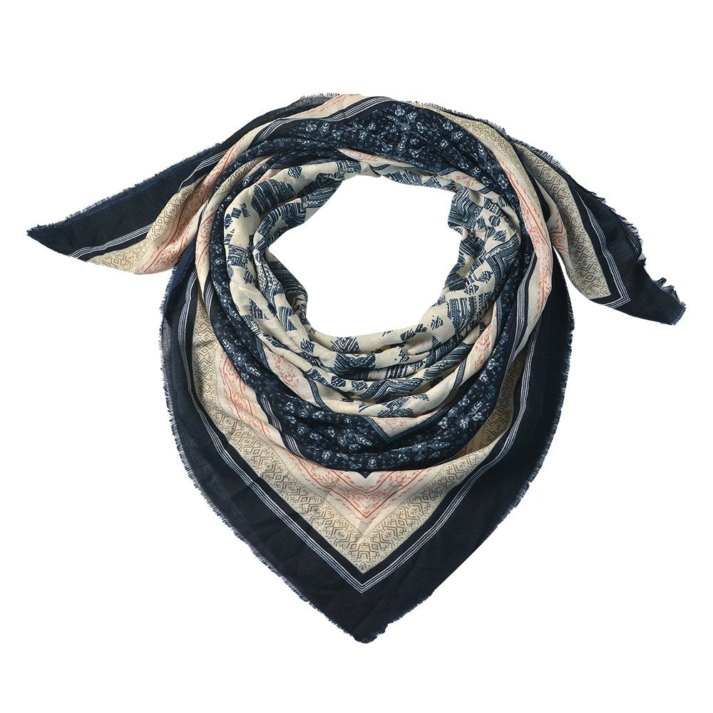Sjaal Dames Print 140x140 cm Blauw Synthetisch Shawl Dames