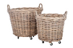 J-Line mand Rond + Handvat - riet - naturel - 2 stuks