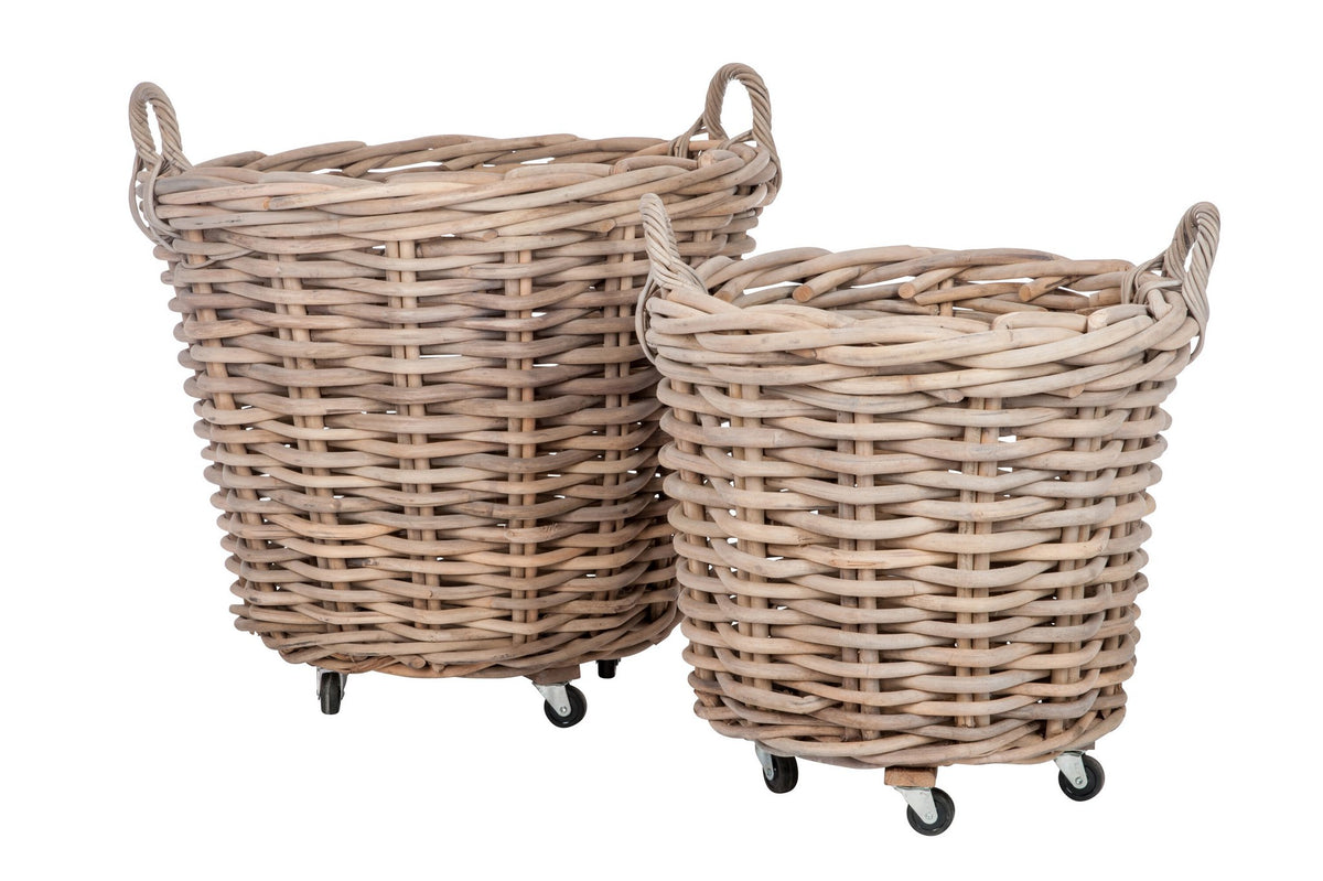 J-Line mand Rond + Handvat - riet - naturel - 2 stuks