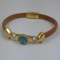 Nexus leren armband glas kristal 24K verguld