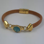 Nexus leren armband glas kristal 24K verguld