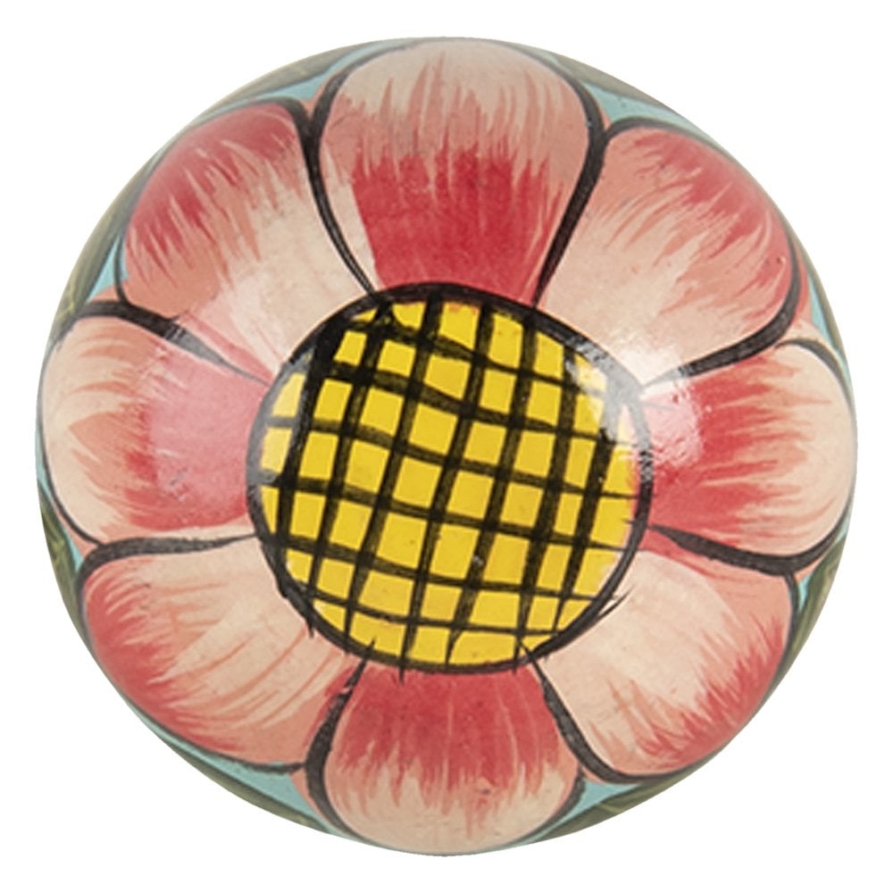 Deurknop 3x7 cm Rood Roze Hout Bloem Meubelknop