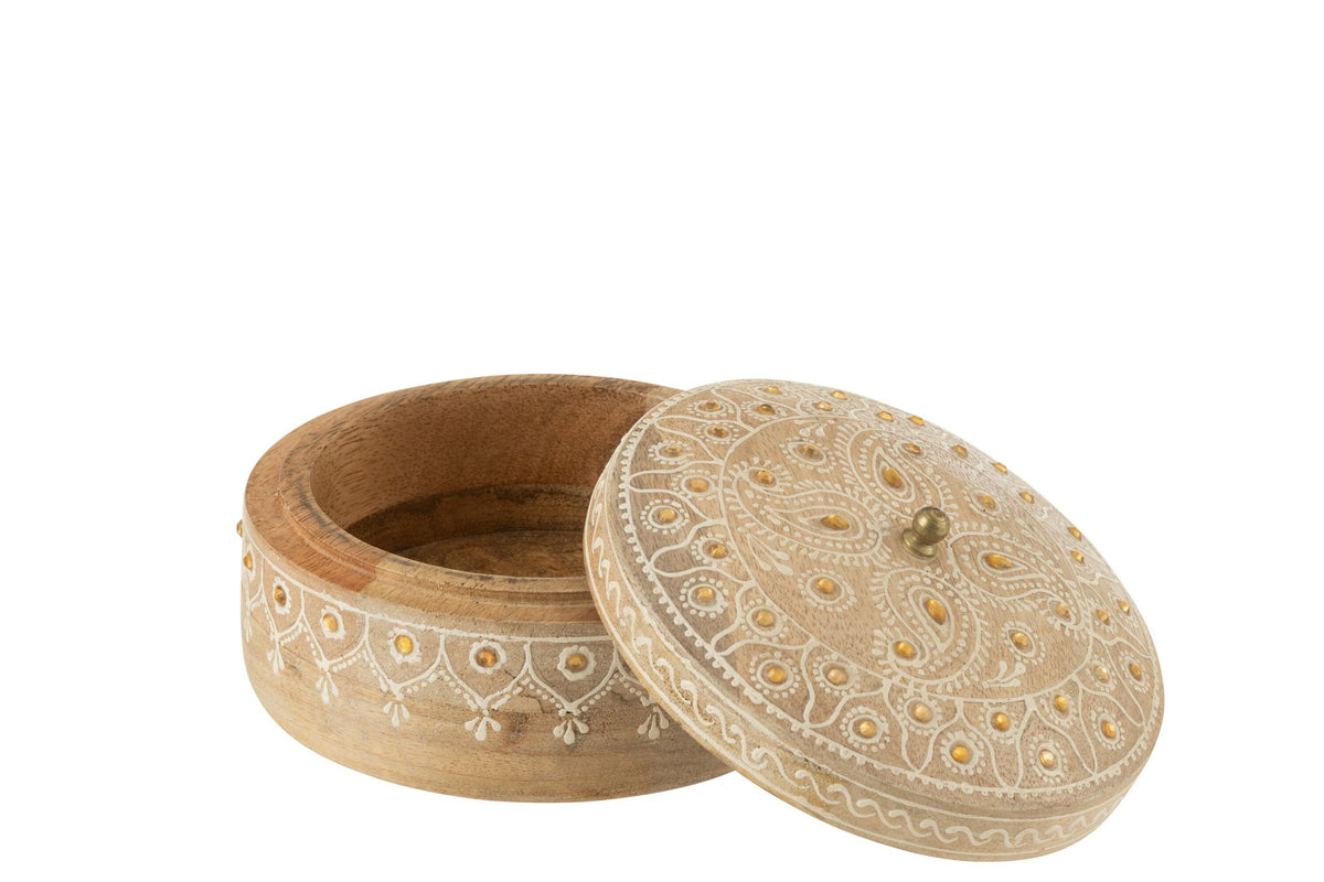 J-Line Doos + Deksel Rond Mango Hout Naturel/Wit Small