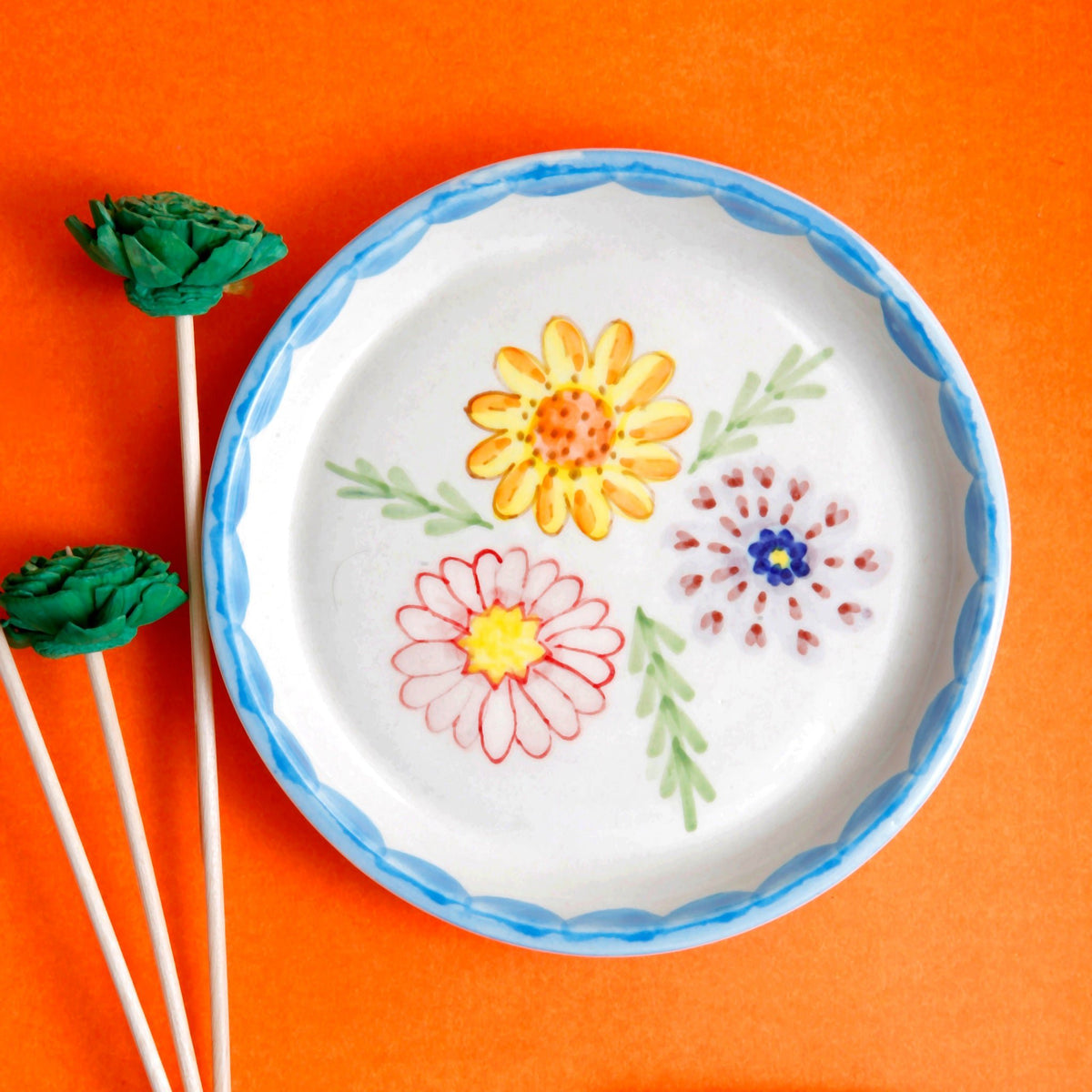 Bloemen dessertbord – geglazuurd keramiek – 5 inch – magnetron- en vaatwasserbestendig