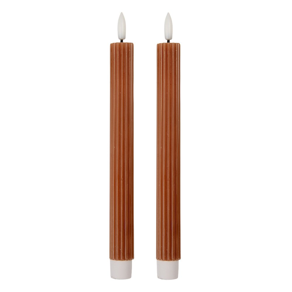 LED Dinerkaarsen set van 2 Ø 2x25 cm Bruin Wax