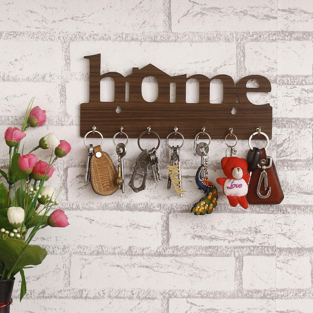 Houten Sleutelhouder – 7 Haken – 29x13,5x0,4 cm (Bruin)