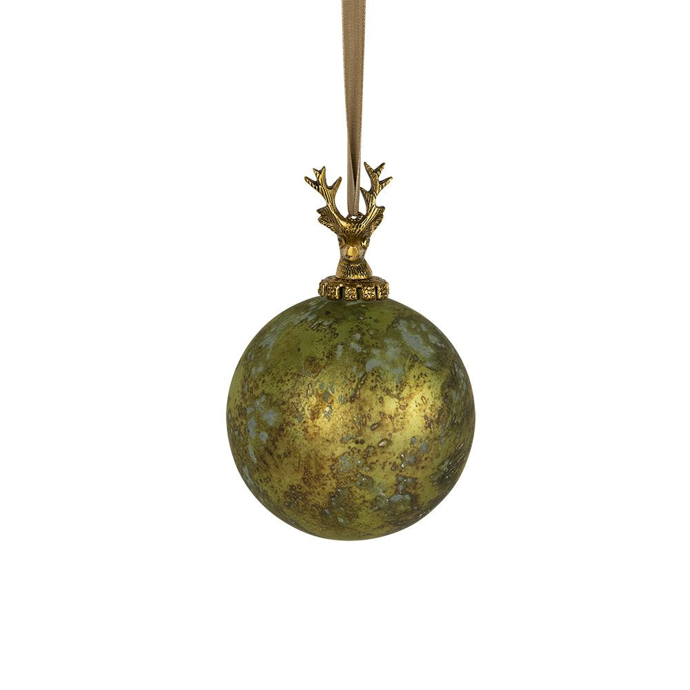 Decoratie bal hert antiek groen 12cm
