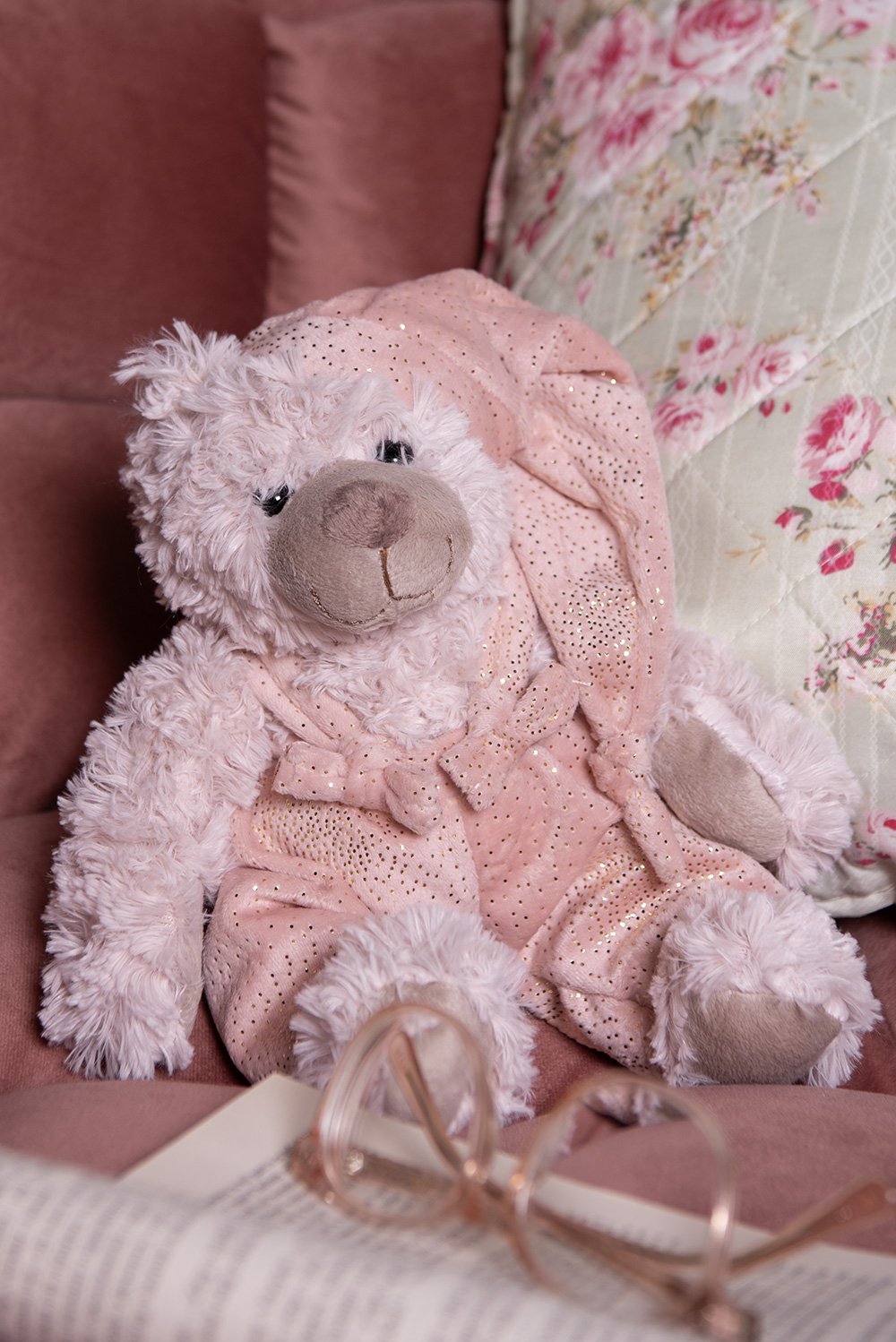 Knuffelbier 22 cm roze pluche