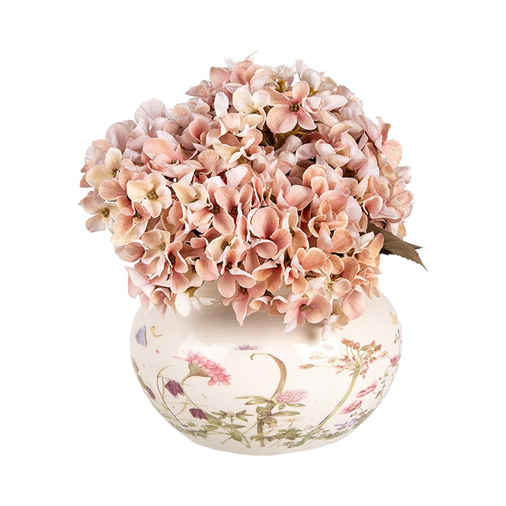 Bloempot Ø 17x12 cm Beige Roze Keramiek Rozen Bloempot Binnen