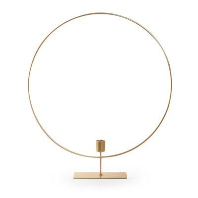 Metalen ring met kaarshouder op voet 'ring' goud h45 d40 cm