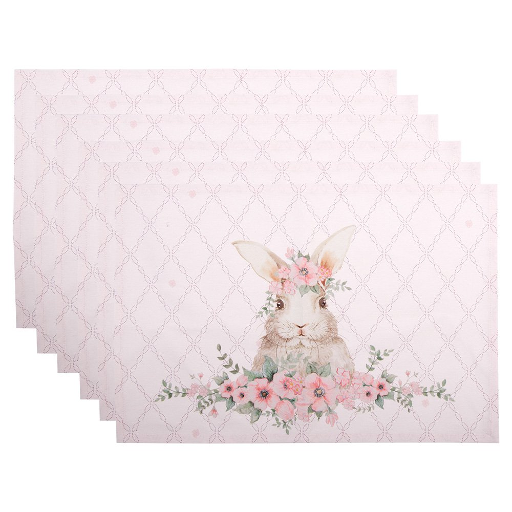 Placemats Set van 6 48x33 cm Roze Katoen Konijn