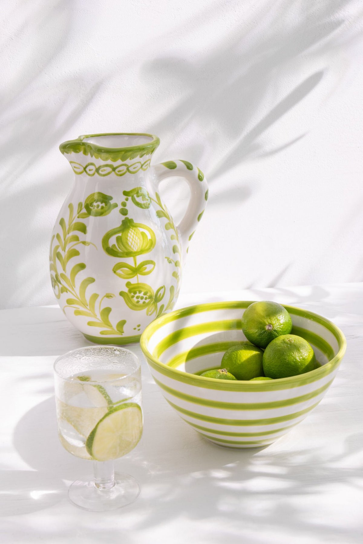 J-Line kom Granada Stripes High - keramiek - wit/groen - medium