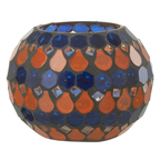J-Line Teelicht Houder Mozaiek Druppel Glas Oranje/Blauw Small