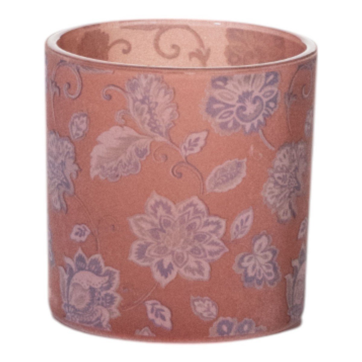 Theelichthouder fluwelen bloemen roze medium 10cm