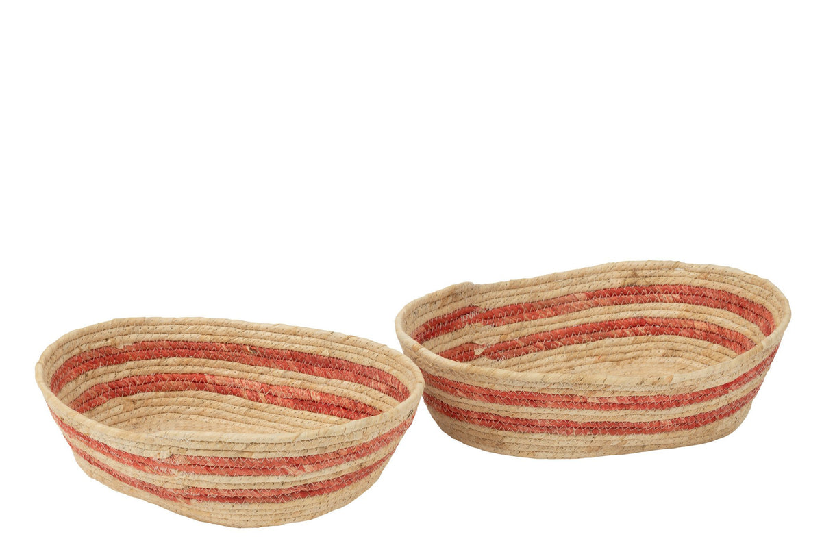 J-Line Set Van 2 Mand Streepjes Maïs Naturel/Rood
