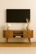 Massief houten rond entertainmentmeubel, 1 lade, bruin