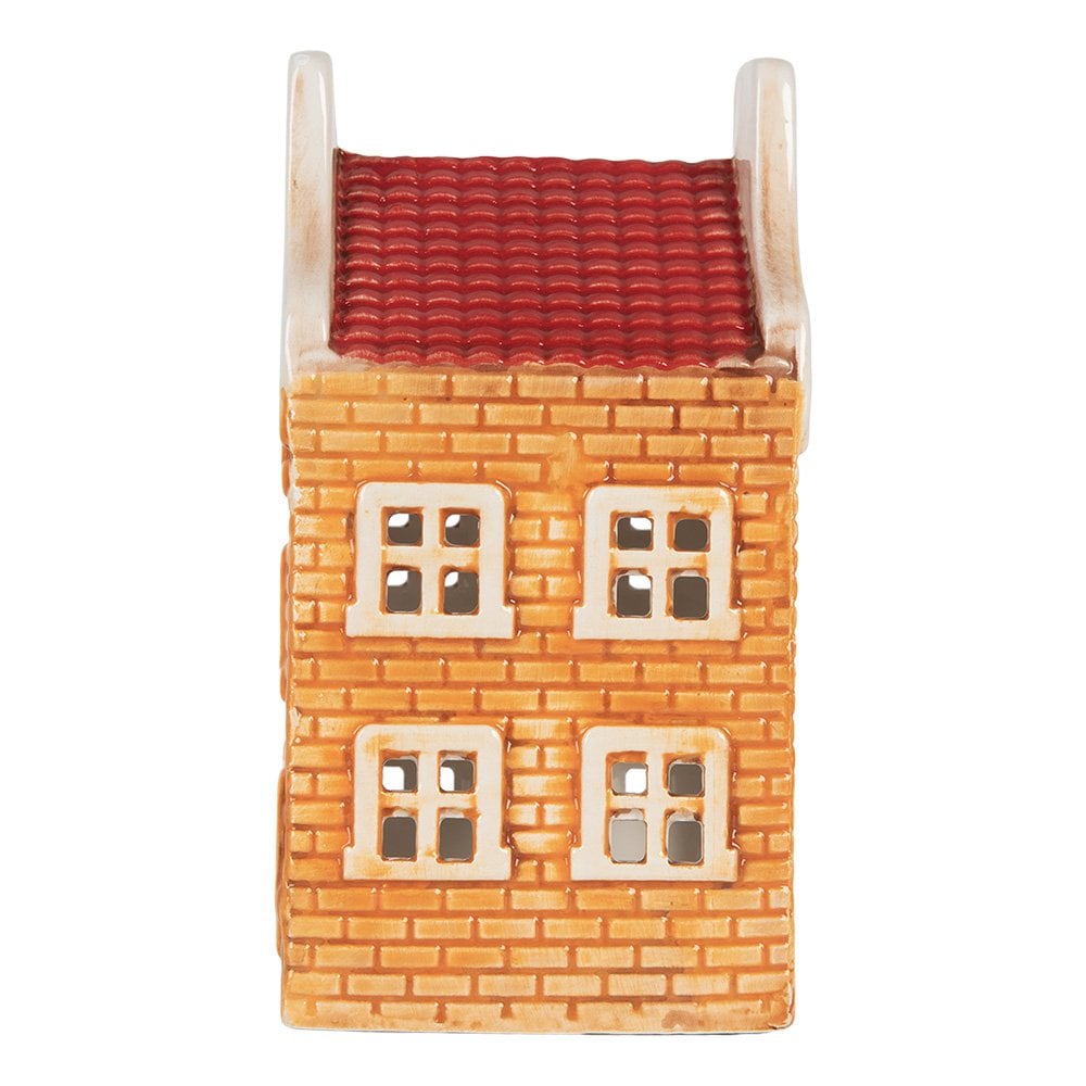 Waxinelichthouder Huis 9x10x19 cm Oranje Keramiek