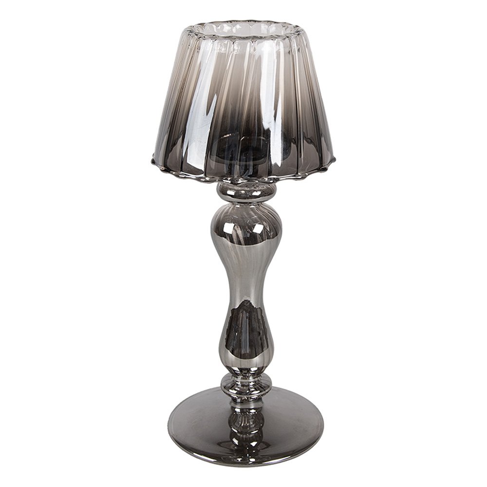 Waxinelichthouder Ø 9x22 cm Grijs Glas Theelichthouder