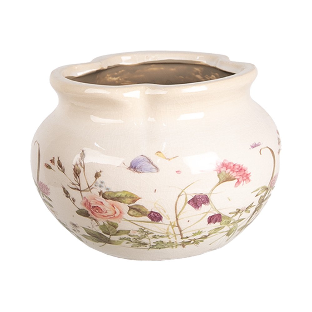 Bloempot Ø 17x12 cm Beige Roze Keramiek Rozen Bloempot Binnen