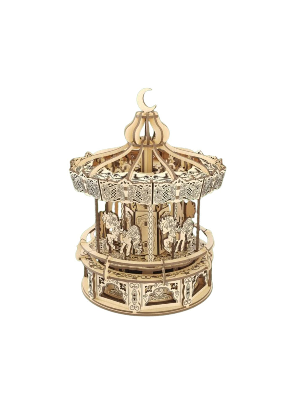 Inspirebox, 3D Muziekdoos, Houten Puzzel Carousel, BE011927, 20,5x20,5x27cm