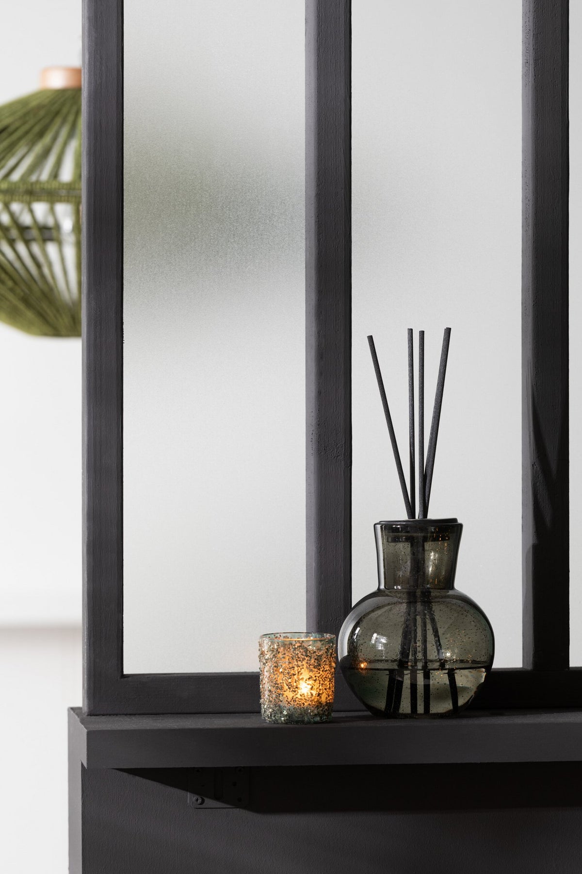 J-Line geurolie + stokjes Deksel Olive & Frank Incense - glas - groen