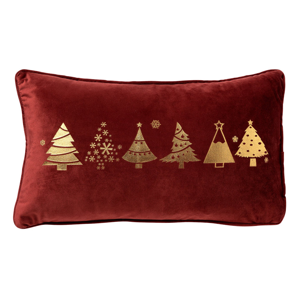 Textino Trees - Kussen 30x50 cm - Kerstdecoratie - Fluweel - Biking Rood - Rood