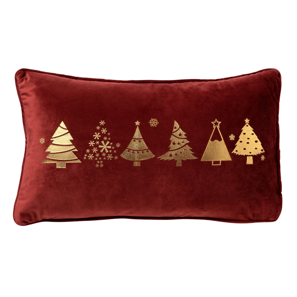 Textino Trees - Kussen 30x50 cm - Kerstdecoratie - Fluweel - Biking Rood - Rood