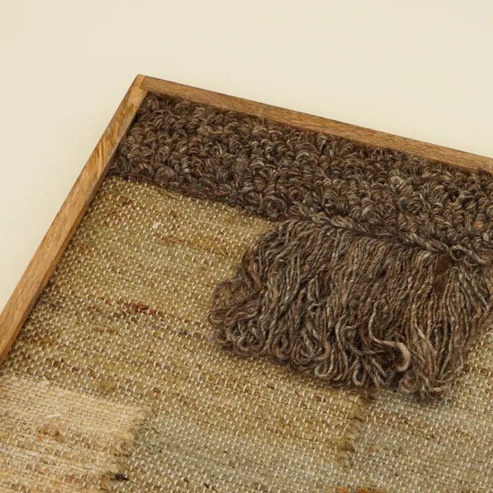 Wandkunst met houten frame - Katoenhennepkunst Bruin