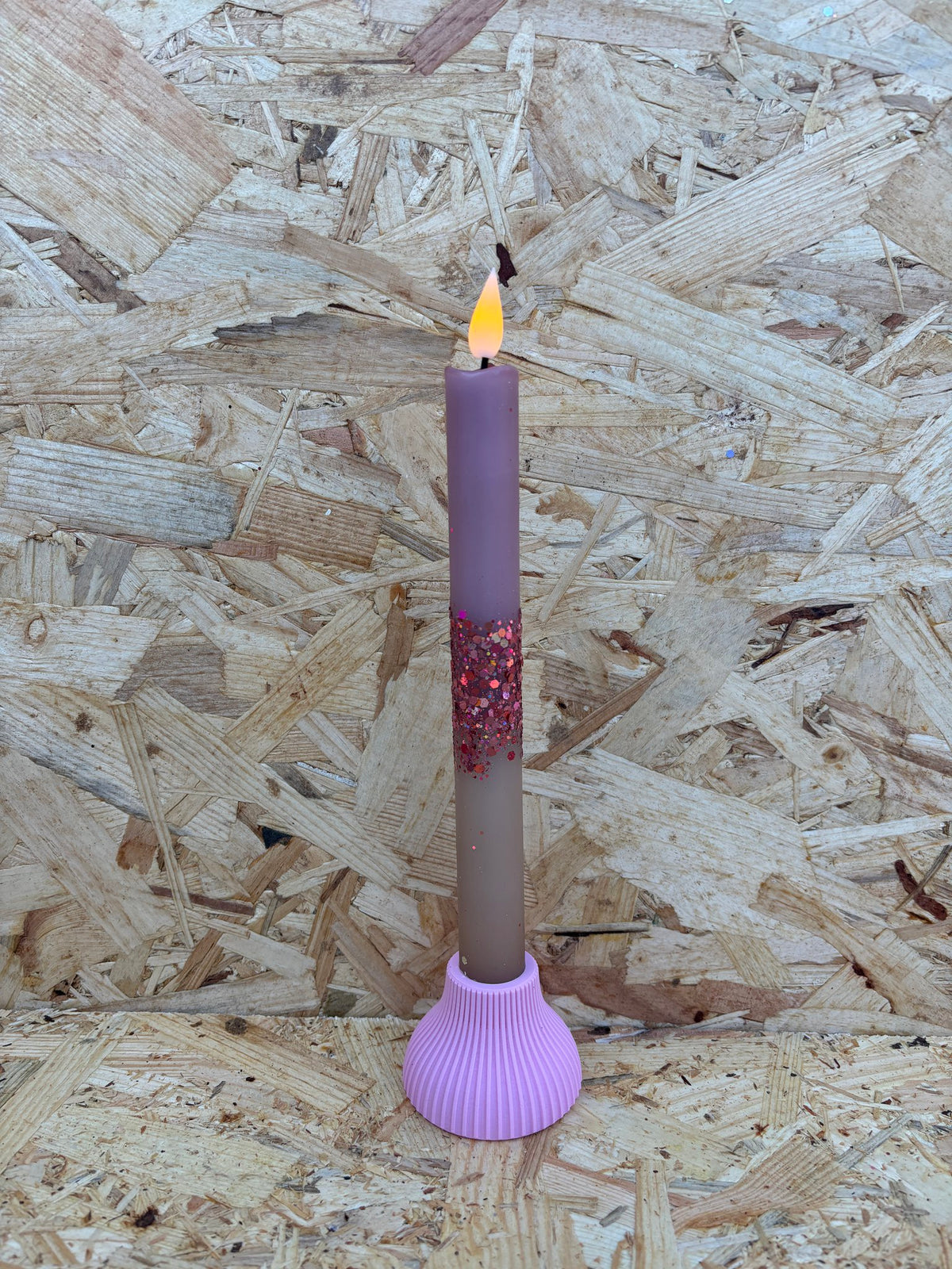 LED Dip Dye kaars Chestnut/LichtBruin, glitter roze, nr. 105