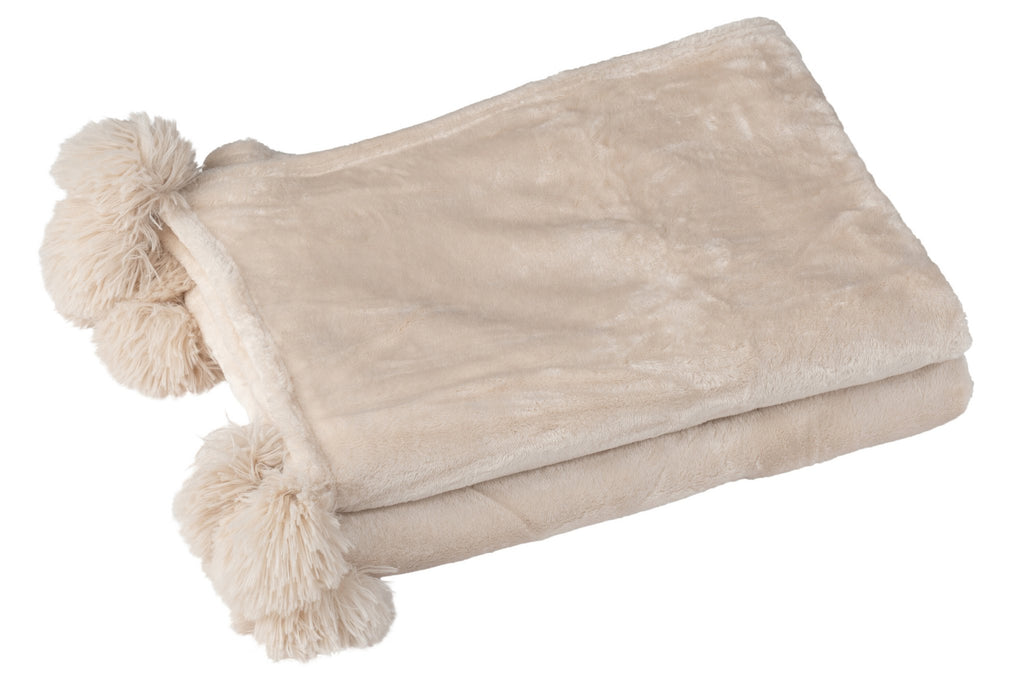 J-Line plaid Pompom - polyester - lichtbeige - 170 x 130 cm
