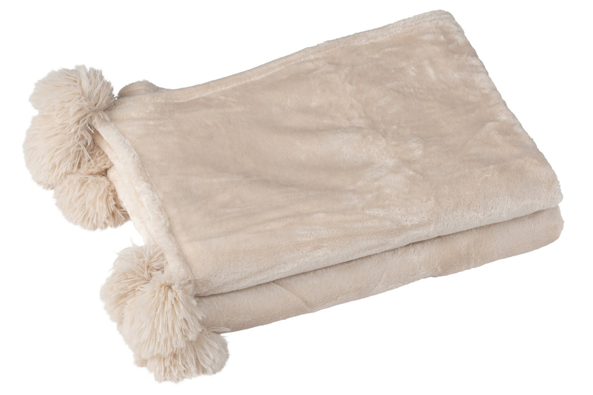 J-Line plaid Pompom - polyester - lichtbeige - 170 x 130 cm
