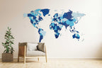 Eco Wood Art (EWA) Houten Wandpuzzel Wereldkaart Blauw Maat S, 2611,100x55x1,2cm