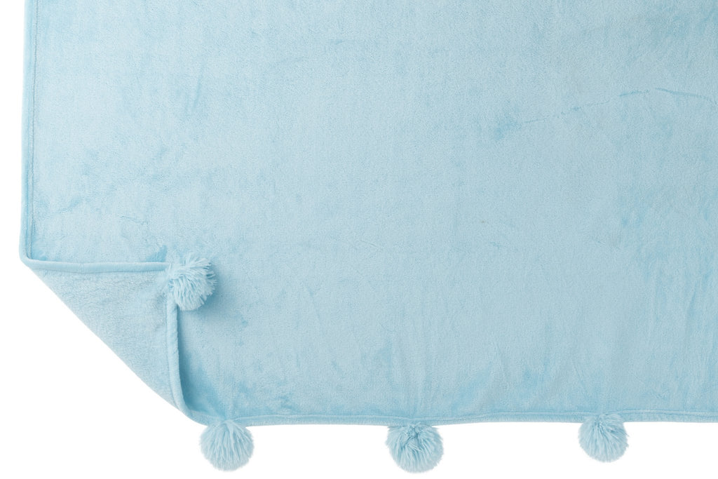 J-Line plaid Pompom - polyester - hemelsblauw - 170 x 130 cm